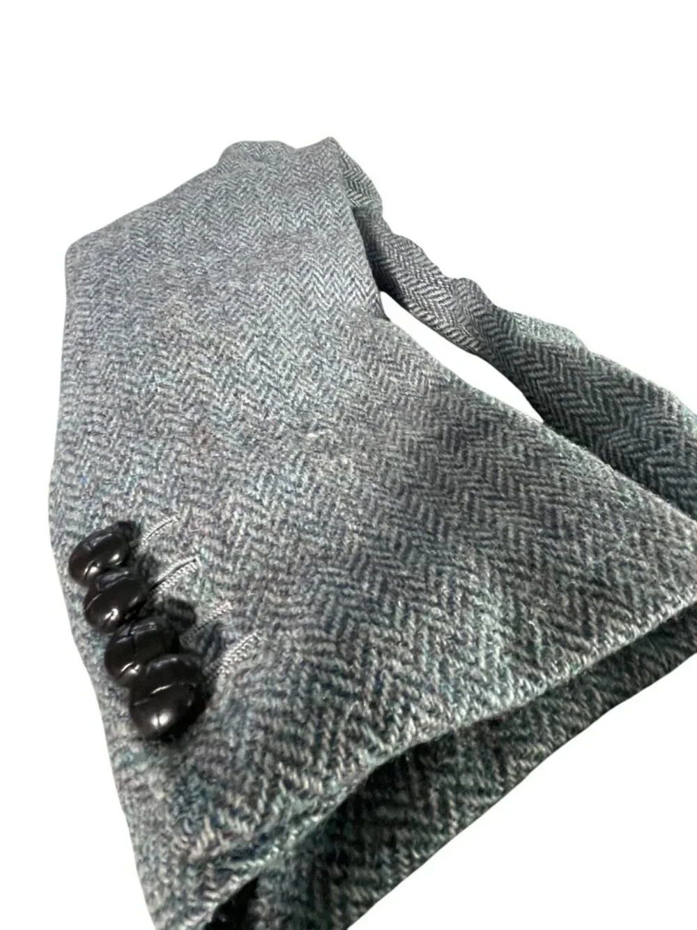 Holland & Sherry Mens Wool Herringbone Blazer In Gray With Satin Lining Size XL
